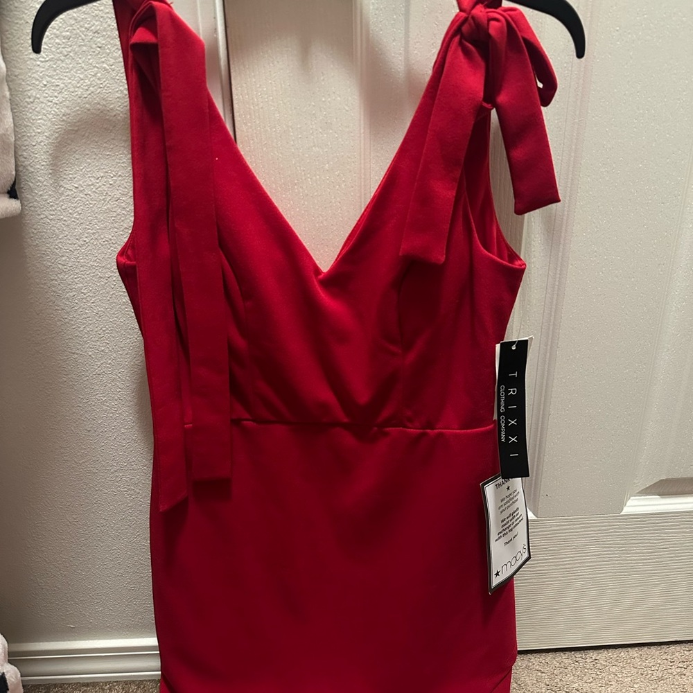Trixxi Vibrant Red Mini Dress with Bow Straps